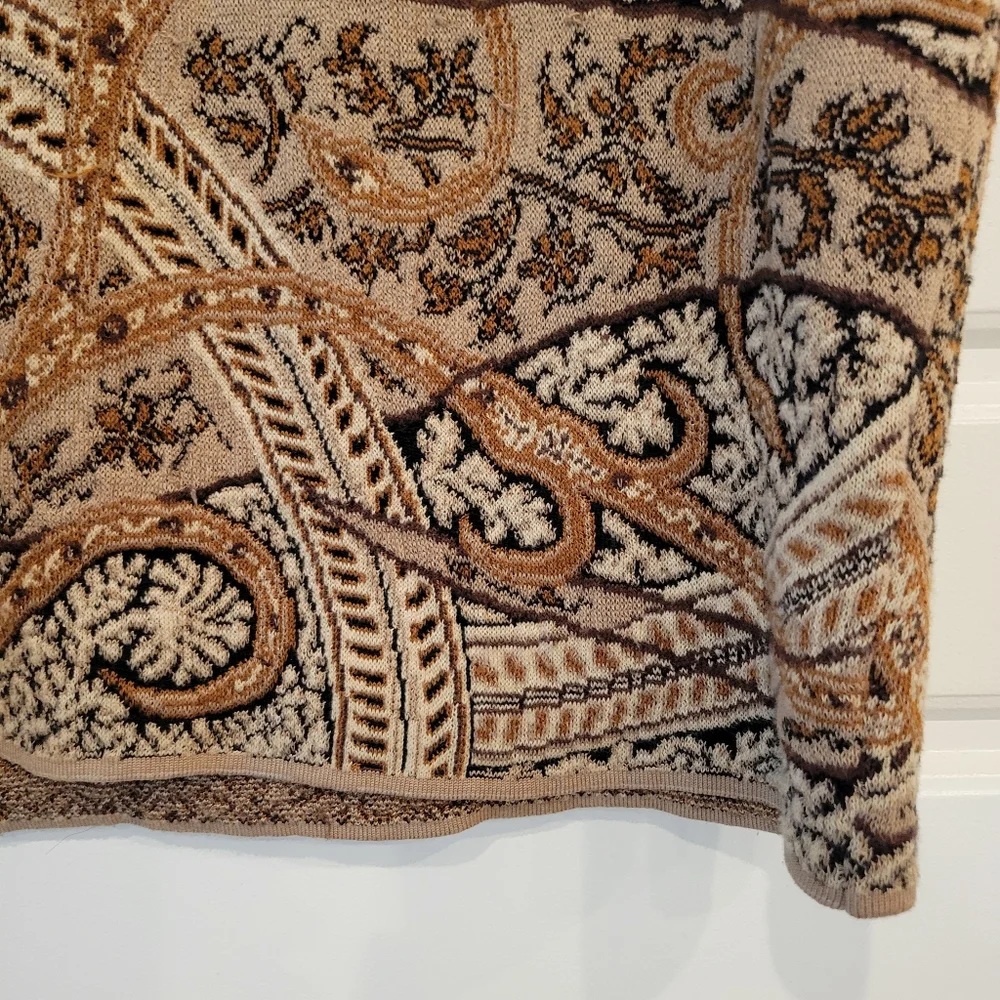 Peruvian Connection Pima Cotton Knit Pencil Skirt Brown Paisley Floral Size LARG
